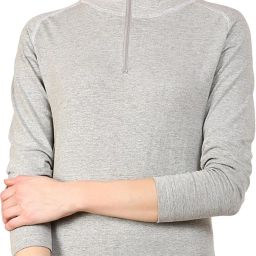 Women Solid High Neck Pure Cotton Grey T-Shirt-image-14
