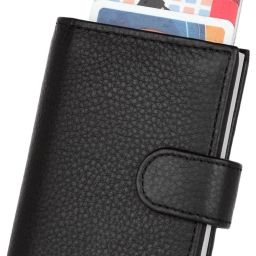 Men & Women Black Genuine Leather RFID Card Holder-image-95