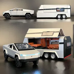 Cybertruck Trailer Toy Car 1/32 Diecast Metal Pickup Trailer, Sound Light Toy-image-9