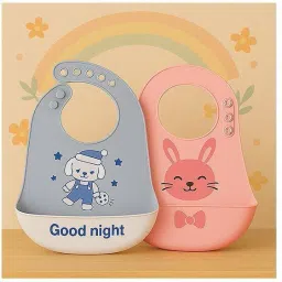 Good Night Puppy & Bunny Print Baby Bibs With Food Catcher Pocket | set of 2 |-image-77