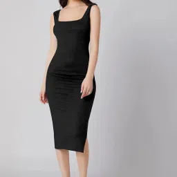 Women Bodycon Black Below Knee Dress-image-50