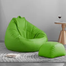 XXXL Faux Leather Bean Bag & Curve Footrest Filled with Beans Bean Bag Chair With Bean Filling-18