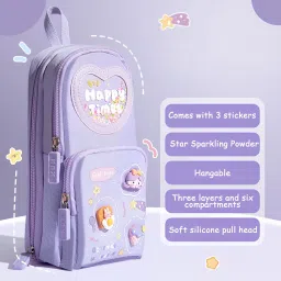Happy time Pencil Box Cartoon Pattern Stationery Set For Kids Multi-Compartment Pencil Case for School, Office & Kids’ Desk Organizer Art Polyester Pencil Box-image-85