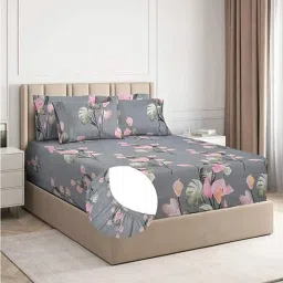200 TC Cotton King Floral Fitted (Elastic) Bedsheet-16