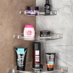 Unbreakable Multipurpose Transparent ABS Acrylic Bathroom Corner Organizer Crystal Wall Shelf-12