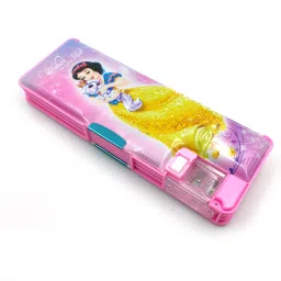 Princess Inbuilt Sharpener, LED Lamp Light & Dual Compartment, Magnetic Closure Type Disney Princess Art Plastic Pencil Box-25