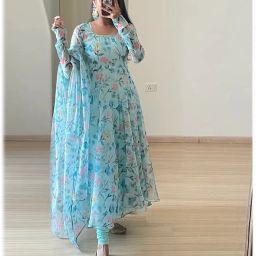 Floral Print Georgette Stitched Anarkali Gown-image-97