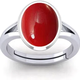6.25 Ratti Red Coral Moonga Silver Plated ring metal for men and women Silver Coral Rhodium Plated Ring-image-59
