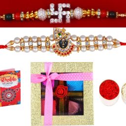 Rakhi for Brother Combo/Rakhi Gift for Brother/Set of 2 Rakhi for Brother with Gift-Lord Krishna Rakhi+Swastik Rakhi+roli, chawal+Chocolate Box+Rakshabandhan Greeting Card Plastic, Paper, Cotton Gift Box-image-10
