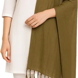 Cotton Blend Solid Green Women Dupatta-image-66