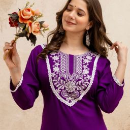 Women Embroidered Viscose Rayon Straight Kurta-image-47