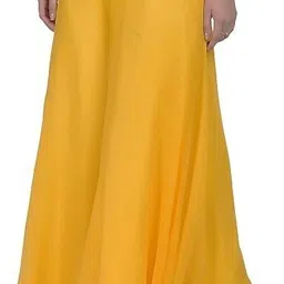 manijayfab Women Regular Fit Yellow Georgette Trousers-picture-4