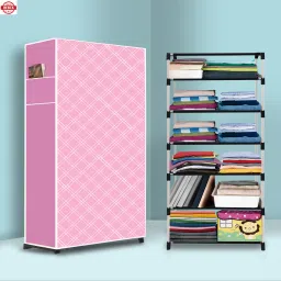 6 Shelf Foldable Collapsible Wardrobe Storage Organizer Almirah Cloth Rack PP Collapsible Wardrobe-image-52