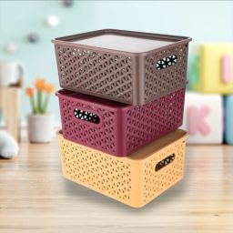 Plastic Plastic 3 Pieces Medium Size Multipurpose Solitaire Storage Basket (Pack of 3) Storage Basket-image-13