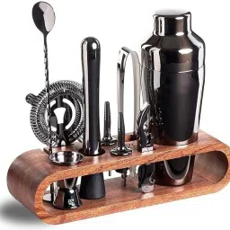 Bartender Kit 10-Piece Bar Tool Set with Mahogany Stand Bar Set-84