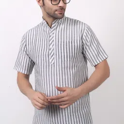 Men Striped Khadi Cotton A-line Kurta-image-3