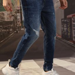 Men Super Skinny Mid Rise Dark Blue Jeans-image-41