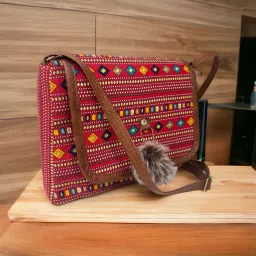 Red Women Sling Bag Imported Fabric Vegan Leather Fashion Bags-image-54