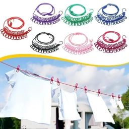 Drying Rope with Hooks Portable Travel Clothesline Adjustable 12 PCS Clips Polypropylene Retractable Clothesline-15