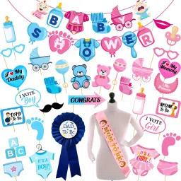 Baby Shower Decorations Combo-Banner,PhotoBooth,Badges & Sash (Pack Of 33)-image-38
