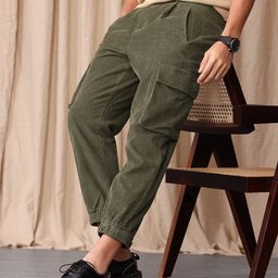 Mr Bowerbird Men Pleated Oversized Fit Pure Cotton Corduroy Cargos Trousers-image-92