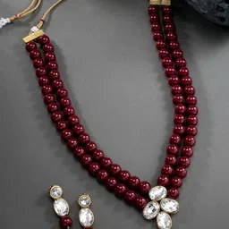 Peora Women Maroon Gold-Plated Indian Traditional Jewellery Set-image-60
