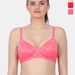 Amour Secret Coral & Red Polka Dot Bra Full Coverage Lightly Padded-18