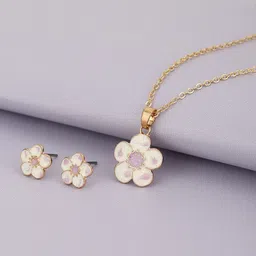 Carlton London Girls Gold-Plated Floral Enamelled Jewellery Set-image-90