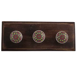 Indianshelf Red & Blue Floral Printed Wooden Wall 3 Hooks Key Holder-image-70