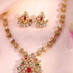 ADIVA 22K Gold-Plated Kundan Stone & Pearls Beaded Jewellery Set-27