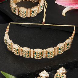Zaveri Pearls Gold-Plated Austrian Diamond-Studded Jewellery Set-29