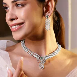 Rubans Rhodium-Plated Cubic Zirconia Stone Studded Jewellery Set-image-50
