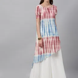 Ethnovog Women White  Blue Dyed Made To Measure A-Line Kurta-image-99