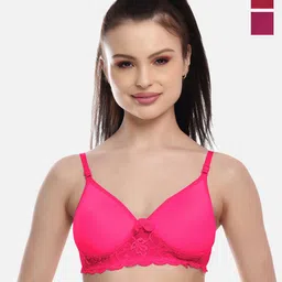 FIMS Set Of 3 Fuchsia &Purple Solid Cotton  Lightly Rapid-Dry Padded Bra-picture-27