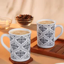 Larah by BOROSIL White & Black 2 Pieces Floral Printed Glossy Mugs 350 ml-18