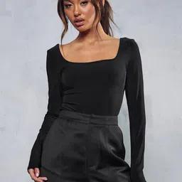 MISSPAP Super Soft Double Layer Square Neck Long Sleeve Bodysuit-image-76