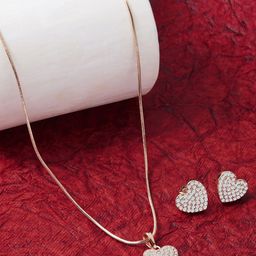 Zaveri Pearls Rose Gold-Plated White CZ-Studded Contemporary Jewellery Set-image-96