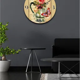 OLIVE TREE Beige & Green Printed Analogue Wooden Contemporary Wall Clock-picture-32
