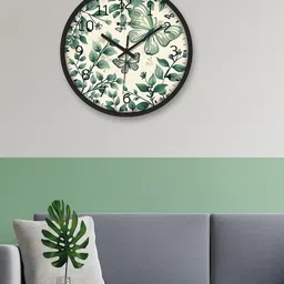 OLIVE TREE Black & Green Printed Analogue RoundContemporary Wall Clock-image-84