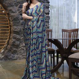 MIRCHI FASHION Blue & Green Leheriya Printed Gotta Patti Poly Chiffon Leheriya Saree-25