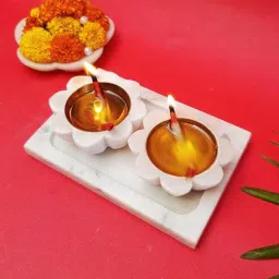 katkaria creations White Marble Diya Set With Tray-picture-28
