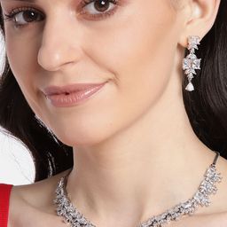 JEWELS GEHNA Rhodium-Plated AD-Studded Handcrafted Jewellery Set-image-1
