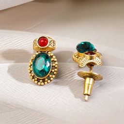 Rubans 22K Gold-Plated Emerald Green & Ruby Red Stone-Studded Adjustable Necklace Set image 5
