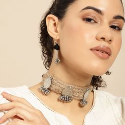 Taavi Women Artificial Beaded Tribal Ethnic Choker Jewellery Set With Indian Coin Detail-17