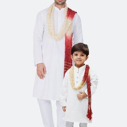 VASTRAMAY Boys White Ethnic Motifs Pure Cotton Kurta with Pyjamas and Dupatta-11