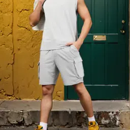 Shein Sleeveless Textured Crew Tshirt With Shorts-image-93