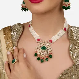Zaveri Pearls Gold-Plated Stone-Studded & Beaded Jewellery Set image 1