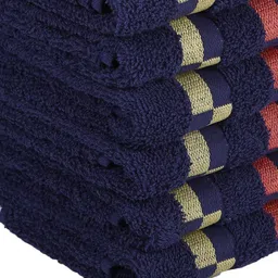 BIANCA Navy Blue Set Of 6 Mercerized Combed Cotton Bumpy-Striped Towels image 4