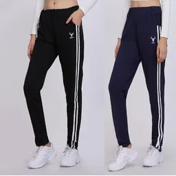 clothina Pack of 2 Women Striped Black, Grey Track Pants-picture-8