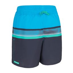 Boys’ surfing swim shorts with pockets - 100 Stories sky blue navy blue-0